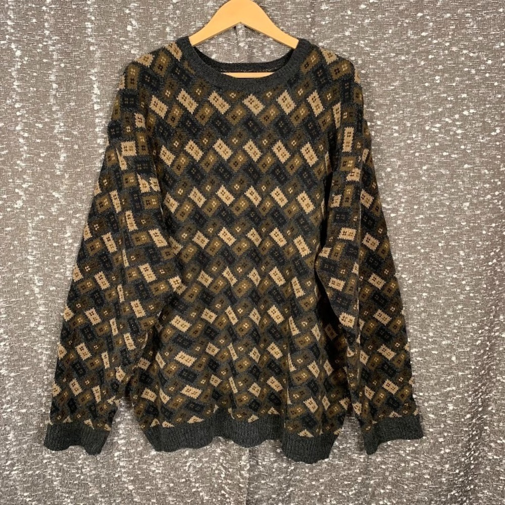Vintage Knightsbridge Knit Pullover Sweater Geometric Retro‎ Grandpa Men's XL
